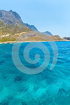 Balos beach. View from Gramvousa Island, Crete in Greece.Magical turquoise waters, lagoons, beaches
