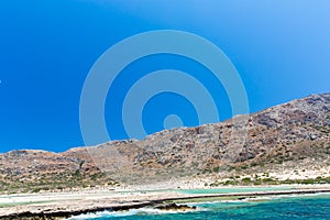 Balos beach. View from Gramvousa Island, Crete in Greece.Magical turquoise waters, lagoons, beaches