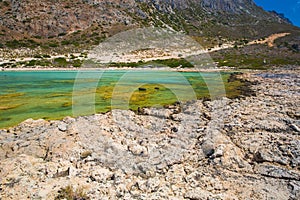 Balos beach. View from Gramvousa Island, Crete in Greece.Magical turquoise waters, lagoons, beaches of pure white sand.