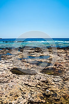 Balos beach. View from Gramvousa Island, Crete in Greece.Magical turquoise waters, lagoons, beaches of pure white sand.