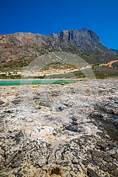 Balos beach. View from Gramvousa Island, Crete in Greece.Magical turquoise waters, lagoons, beaches of pure white sand.