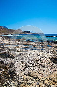 Balos beach. View from Gramvousa Island, Crete in Greece.Magical turquoise waters, lagoons, beaches of pure white sand.