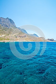 Balos beach. View from Gramvousa Island, Crete in Greece.Magical turquoise waters, lagoons, beaches of pure white sand.