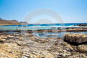 Balos beach. View from Gramvousa Island, Crete in Greece.Magical turquoise waters, lagoons, beaches of pure white sand.