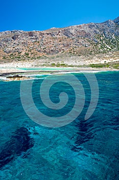 Balos beach. View from Gramvousa Island, Crete in Greece.Magical turquoise waters, lagoons, beaches of pure white sand.