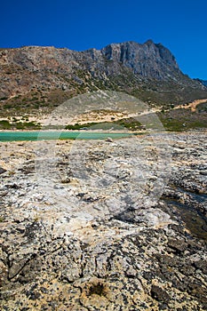 Balos beach. View from Gramvousa Island, Crete in Greece.Magical turquoise waters, lagoons, beaches of pure white sand.