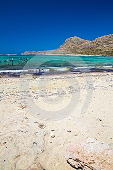 Balos beach. View from Gramvousa Island, Crete in Greece.Magical turquoise waters, lagoons, beaches of pure white sand.