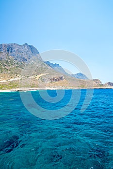 Balos beach. View from Gramvousa Island, Crete in Greece.Magical turquoise waters, lagoons, beaches of pure white sand.