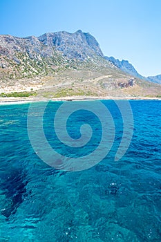 Balos beach. View from Gramvousa Island, Crete in Greece.Magical turquoise waters, lagoons, beaches of pure white sand.