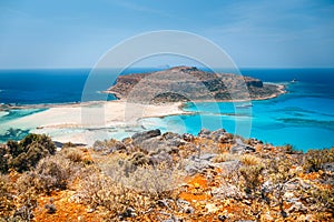 Balos Lagoon and Gramvousa island on Crete, Greece.