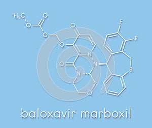 Baloxavir marboxil influenza drug molecule cap-dependent endonuclease inhibitor. Skeletal formula.