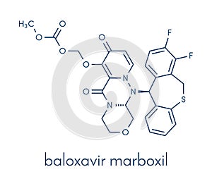 Baloxavir marboxil influenza drug molecule cap-dependent endonuclease inhibitor. Skeletal formula.