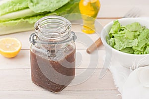 Balsamic vineaigrette salad dressing in a glass