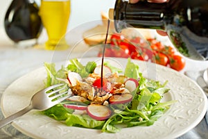 Balsamic vinegar on chicken salad