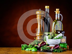 Balsamic Vinegar, Olive Oil and Green Herbs photo