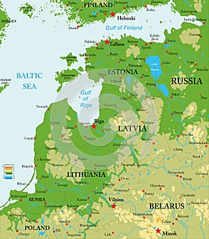 Baltic countries physical map