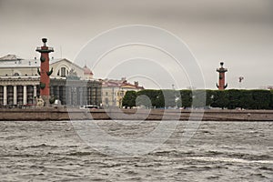 Rostral`naya Kolonna Rostral Columns on the bank of the River Neva photo