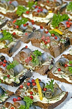 Baltic herring on slices of bread