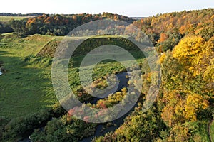 Baltic mound with beautiful colors of autumn photographed with a drone on sunny day.