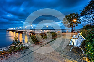 Baltic pier in Gdynia Orlowo at dusk, Poland