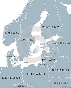 Baltic Sea area countries political map photo