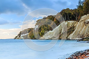 Baltic sea in autumn in the morning with sunrise with coastline