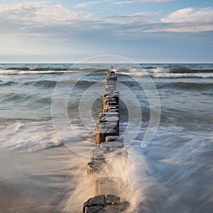 Baltic Sea with breakwaters at daylight