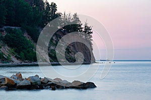 Baltic Sea cliff in Gdynia Orlowo at dusk, Poland