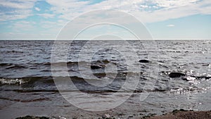 Baltic sea coast in summer day running waves