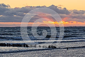 Baltic Sea coast with sunset on the island Moen in Denmark