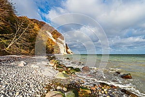 Baltic Sea coast with white cliffs on the island Moen in Denmark