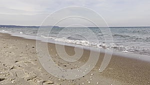 Baltic sea Dark blue clouds and sea or ocean water surface with foam waves before storm, dramatic seascape background