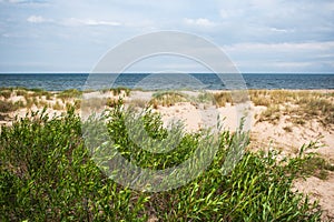 Baltic Sea and the dunes at Irbe river estuary photo