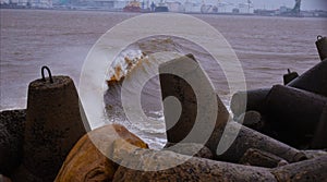 Baltic Sea storm on the southern pier in Ventspils