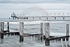 Baltic Sea at Zingst with pier and breakwaters