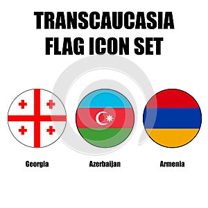 Transcaucasia circle flag icon set of former soviet states Georgia, Azerbaijan, and Armenia. photo