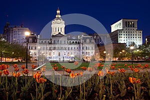 Baltimore City Hall  and War Memorial Plaza at dawn, Baltimore