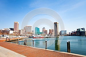 Baltimore Inner Harbor marina and skyscrapers, USA
