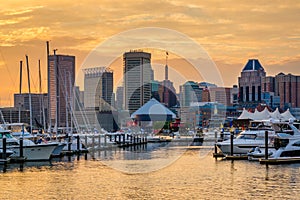 Baltimore Inner Harbor Sunset, in Baltimore, Maryland