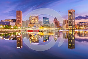 Baltimore, Maryland, USA Skyline on the Inner Harbor at dusk