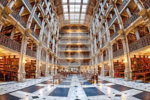 BALTIMORE, USA - JUNE 23, 2016 The interior of the Peabody Library