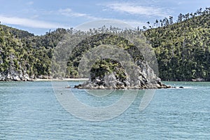 Balton Rock cliff at Torrent bay near Kaiteriteri, Abel Tasman park, New Zealand