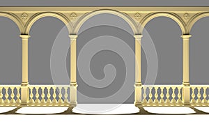 Balustrade with columns, arches and stucco 3D rendering photo