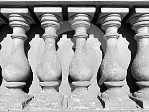 Balustrade, fence of stairs, balconies, terraces, consisting of a row of figured posts, balusters, connected from above