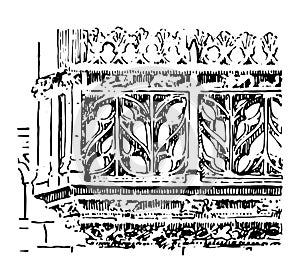 Balustrade Flamboyant balustrade vintage engraving