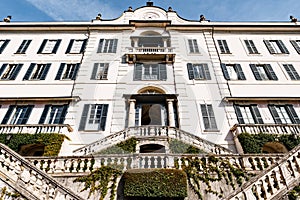 Balustraded stairs to the main entrance to Villa Carlotta. Como, Italy