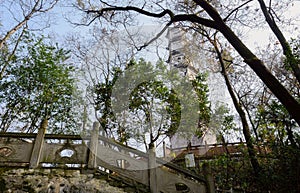 Balustraded stone stairway before ancient Kuixing Pavilion,built in Qing dynasty