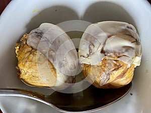 Balut or fertilized duck egg- a special exotic cuisine in Asia countries that is boiled and eaten from the shell