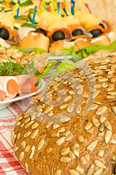 Balyk, chops and bread on table