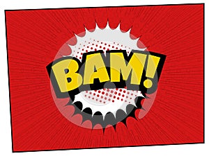 Bam comics style poster on red background